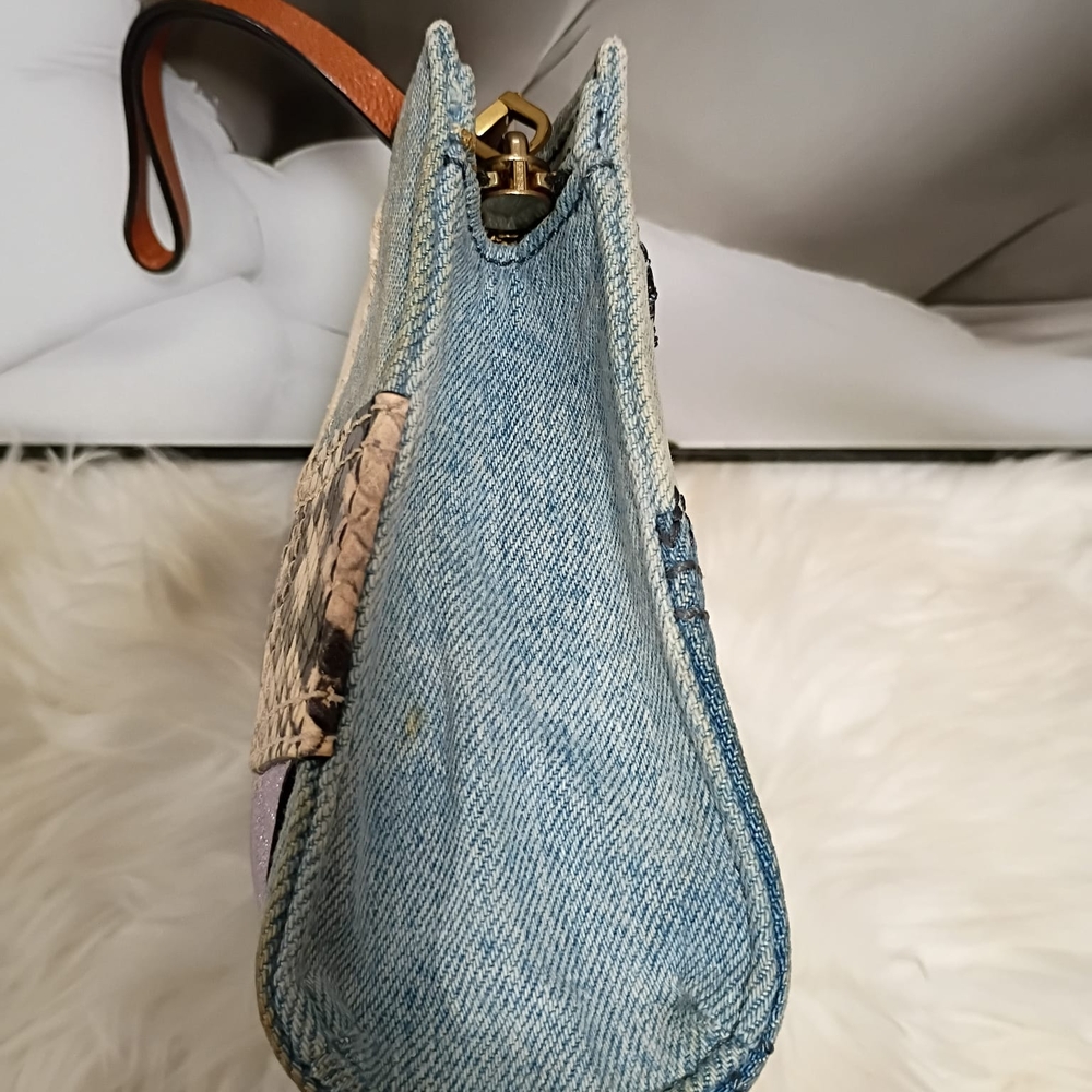 Marc Jacobs Blue Patchwork Clutch With Mixed Text… - image 4